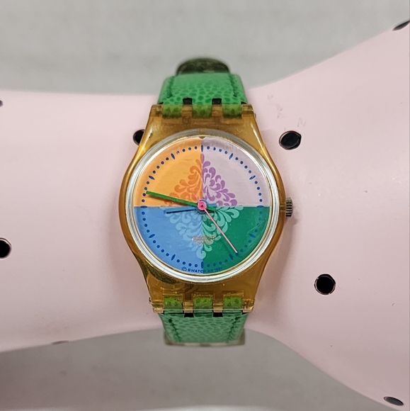 Vintage SWATCH WATCH Piastrella LK131 Green Leather Band Ladies 1992 - Picture 6 of 6